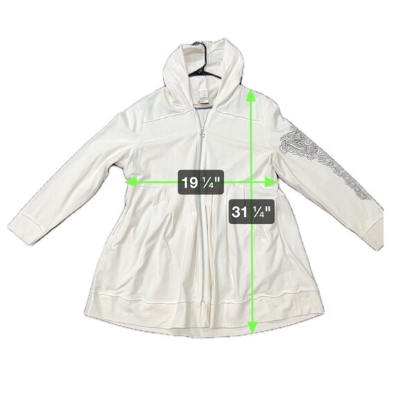 Monroe & Main Hoodie Jacket Beige Long Sleeve Zip Up Mandala Arm Design Sz 1X - Picture 6 of 10